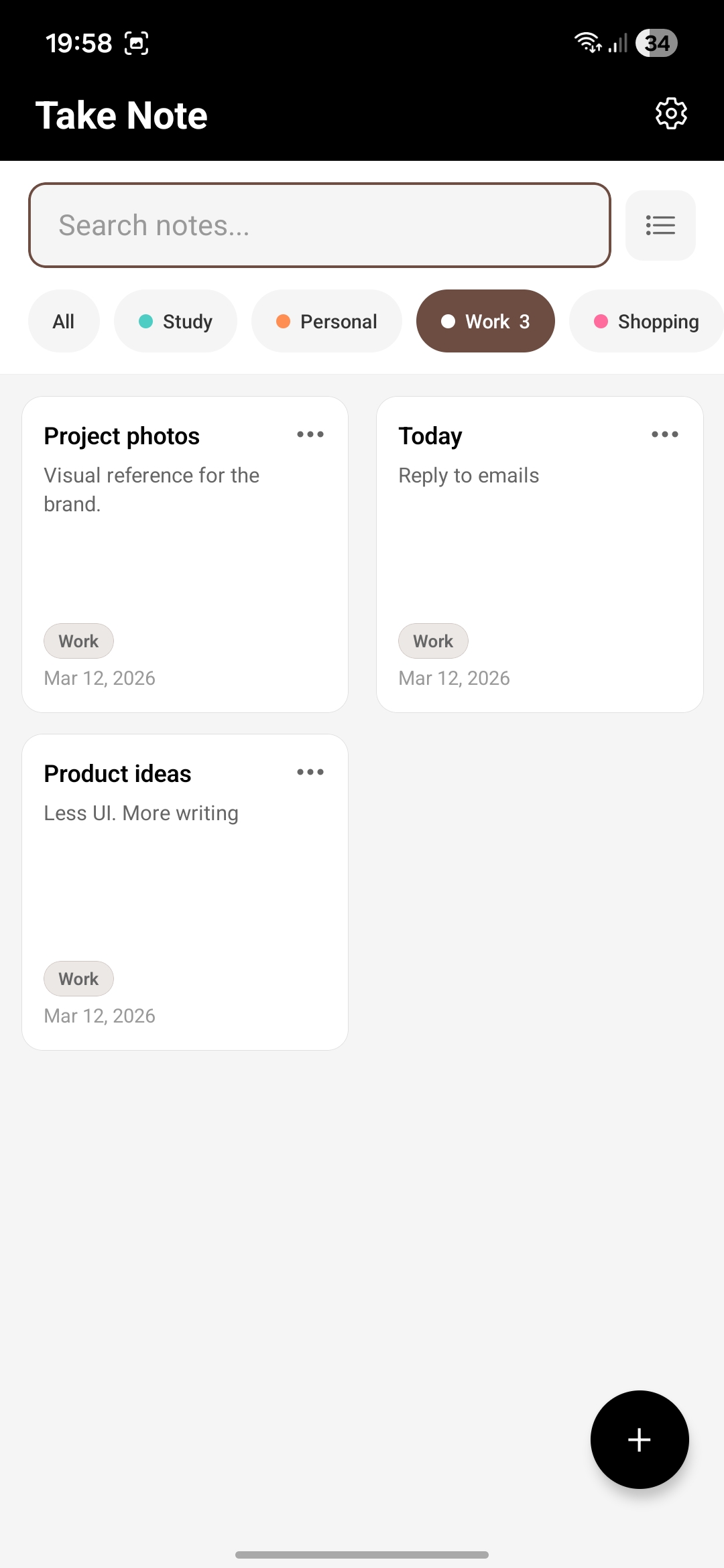 Notes filtered by category
